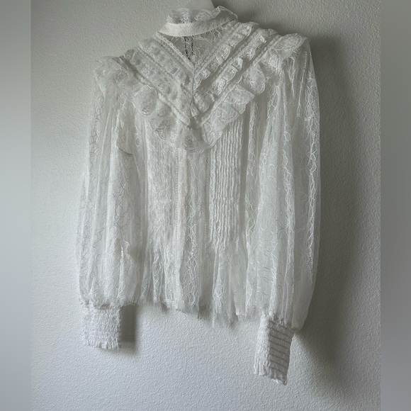 Alice + Olivia | RHEBA MOCK NECK BUTTON FRONT LACE TOP - Picture 10 of 13